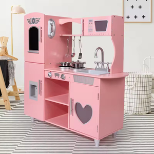 EDULAND Ensemble de jouets alimentaires <span class=keywords><strong>en</strong></span> <span class=keywords><strong>bois</strong></span> multifonctionnels rose Love Kitchen avec réfrigérateur Simulation de jeu à domicile pour garçons et filles de 2 à 4 ans - Product Image 2