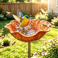 Bain à oiseaux et mangeoire pour oiseaux en métal Oniya, piquet de jardin, ornement décoratif en métal pour la pelouse, le patio, la décoration extérieure