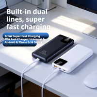 Mini Power Bank 10000mAh PD 22.5W Charge Rapide Portable avec 4 Câbles Intégrés et Écran LED