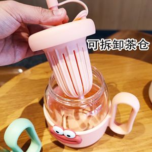 Cute Borosilicate Glass Cup With Tea Infuser 600Ml For Students And Girls Water Bottle With Handle Solid Color - Product Image 3