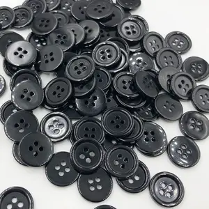 11/15/18/20/25/30mm Black Color Overcoat Plastic Button 4 holes Craft Sewing