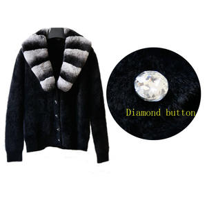 Cappotto maglione lavorato a maglia personalizzato alla moda <span class=keywords><strong>Cardigan</strong></span> <span class=keywords><strong>con</strong></span> maniche a <span class=keywords><strong>pelo</strong></span> corto <span class=keywords><strong>con</strong></span> collo in pelliccia rimovibile - Product Image 1