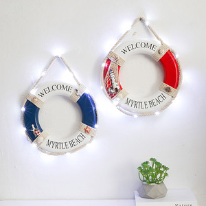 Anneau de sauvetage en bois de style méditerranéen, 30cm, fonctionne à piles avec lumière, décoration murale circulaire pour la maison, pour les chambres d'enfants - Product Image 3