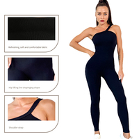 Combinaison de yoga côtelée sans couture à une épaule pour femme, justaucorps de sport extensible pour Pilates et fitness