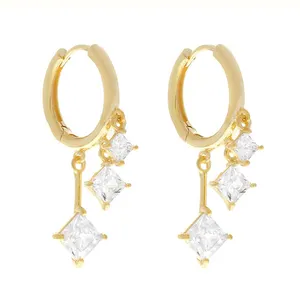 Gemnel luxury fashion silver jewelry Dangle cz hugie hoops earrings