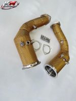 KM Performance SS304 Euro 6 Downpipe catalysé avec bouclier thermique doré pour Lamborghini Urus 4.0T V8 – Amélioration de l'échappement à haut débit