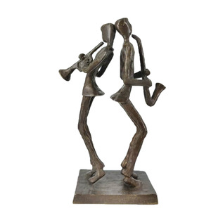 Sculpture vintage en fonte représentant un duo de saxophonistes et trompettistes abstraits, ornement décoratif pour bureau, salle d'étude, ou comme cadeau. - Product Image 2