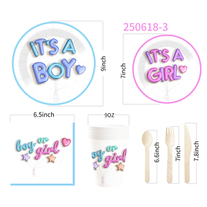 DAMAI Gender Reveal Theme Disposable Dessert Dinner <b>Paper</b> Plates Cup Napkin Tableware Set for Party Supplies for Baby Shower - Product Image 5