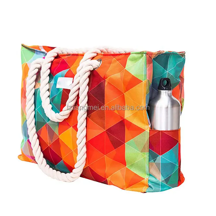 Wholesale High Quality Custom Shoulder Beach Bag Printing Beach Bag Cotton Rope Handle waterproof Beach Bag For Women