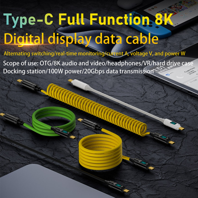 USB C to USB-C Data Cable ultra Fast Charging PD 100W with LED Display and 5A E-mark USB 3.2 20Gbps Transmission