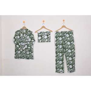 Conjunto de Pijama de 2 Piezas para Mujer, Estilo Étnico Otoñal, Satén 100% Algodón, Estampado de Letras, Cintura Elástica, Mangas Largas, Suave, Transpirable, Informal - Product Image 1