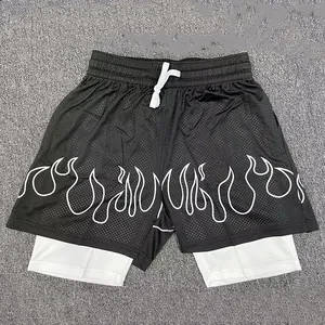 Shorts de malha de ginástica de secagem rápida masculino poliéster spandex respirável shorts forro com bolso traseiro