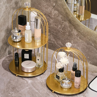 Étagère de salle de bain en or de luxe Table de toilette organisateur de comptoir boîte de rangement cosmétique avec porte-rouge à lèvres support de brosse de maquillage