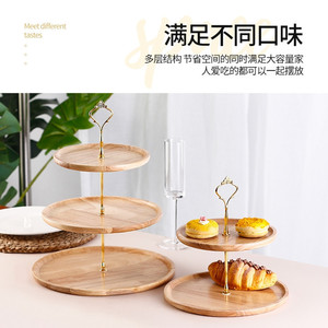 Wooden Double Layer Fruit <b>Plate</b> Round Multi Functional Home Bakery Display <b>Rack</b> For Cake Dessert Pastry Birthday Party - Product Image 3