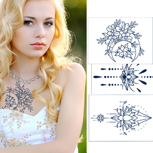 Dark Blue Semi Permanent Temporary <b>Tattoo</b> Sticker Herbal Ink Water Transfer <b>Paper</b> for Arm Body Art Long Lasting Party Use - Product Image 2