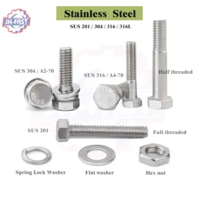 Din 933 & din 931 ss 304 316 A4 A2 70 stainless steel extra long hex nuts and bolts ss304 din933 pernos hex head bolts and nuts