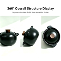 Cocotte en céramique noire, design oriental, passe au lave-vaisselle, légère, plusieurs capacités, résistante à la chaleur, finition émail traditionnel