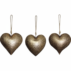 Ornement de Noël en métal en forme de cœur à suspendre, décoration murale rustique vintage, cadeau de vacances - Product Image 1