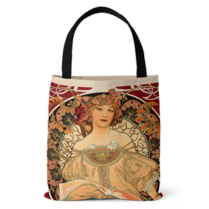 Mucha Zodiac Digital Printing Handbags Eco Recycled Tote Bag Retro Canvas Bag With Handles - Product Image 3