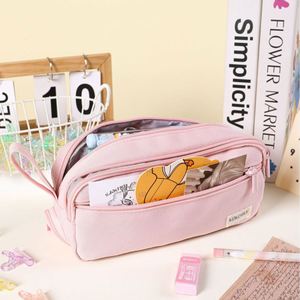 Large Capacity Tri-Section Three Compartment Canvas Pencil Case for Students Stationery Makeup <b>Brush</b> Organizer - Product Image 6