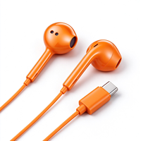 Earphone Kabel USB Type C Semi In-Ear Warna Oranye, Stereo, Kontrol Volume, Headset untuk Smartphone, Pasokan Grosir