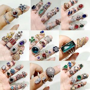 Best-selling Jewelry Exaggerated Fashion Micro-inlaid Gemstone <b>Ring</b> Retro Luxury Color Zircon <b>Ring</b> Jewelry Accessories - Product Image 2