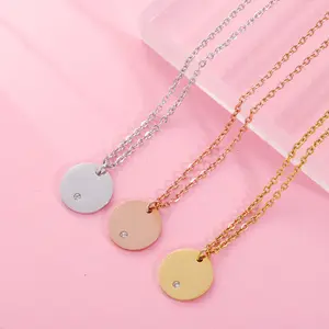 15mm Round Shape Blank Stainless Steel pendant necklace Silver / Gold / Rose gold Tag pendant necklace With Custom laser logo