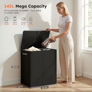 Cesto de Ropa Sucia Doble de 145L con Tapa y Bolsas Extraíbles, Cesto Grande para Ropa Sucia, Cesto de Ropa Plegable de 2 Secciones - Product Image 2