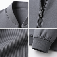 Veste Homme à Col Montant et Fermeture Éclair Intégrale, Doublure Tricotée, Tissu Texturé Anti-Plis, Manteau Décontracté Printemps-Automne Personnalisable
