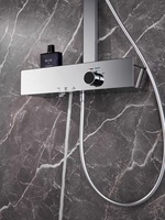Ensemble de douche suspendu en laiton chromé avec cartouche céramique, jets pluie, jet et doux, eau chaude/froide pressurisée, commande à touches piano
