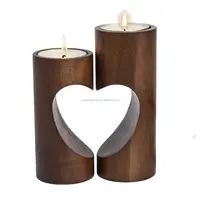 Photophore — bougeoirs romantiques en bois pour bougies, photophore, lot de 2 piéces en forme de cœur