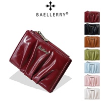BAELLERRY Nouveau Portefeuille Court Femme Design Plissé Porte-Monnaie Zippé Rétro Niche en PU Huilé Ultra-Léger