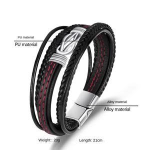 Men Bracelet <strong>Leather</strong> Infinity Bracelet Black Cool Jewelry Gift for Men Multilayer Stackable <strong>Braclets</strong> Bangle - Product Image 5