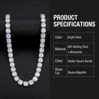 Chaîne tennis style hip-hop en argent S925 entièrement sertie de moissanite halo de 5-6 millimètres, accessoires de mode glacés