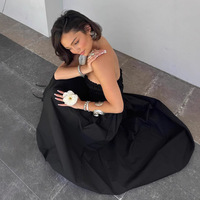 Robe trapèze noire sans bretelles anti-plis effet illusion taille haute pour femme, style européen et américain, idéale pour l'été et le quotidien