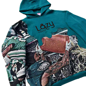 Bajo MOQ Diseño personalizado rápido Equipo de rugby Patchwork Hombres Pullover EE. UU. Sudadera con capucha de gran tamaño Suéter de tapiz - Product Image 2