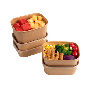 Kraft Paper Disposable <b>Lunch</b> Box Square Microwaveable Leak Proof Takeout Container For Outdoor Camping Picnic - Product Image 1