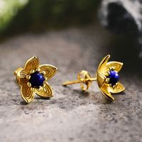 Lotus Fun Real Sterling Silber Natur Lapis Frische Blume Ohr stecker für Frauen Großhandel Schmuck Edler Schmuck für Frauen