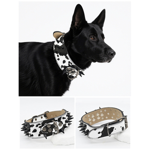 <span class=keywords><strong>Collar</strong></span> de perro con tachuelas grandes de cuero vegano suave con logotipo de impresión personalizado con remaches, Gargantilla ajustable resistente para mascotas, correas de caza - Product Image 5