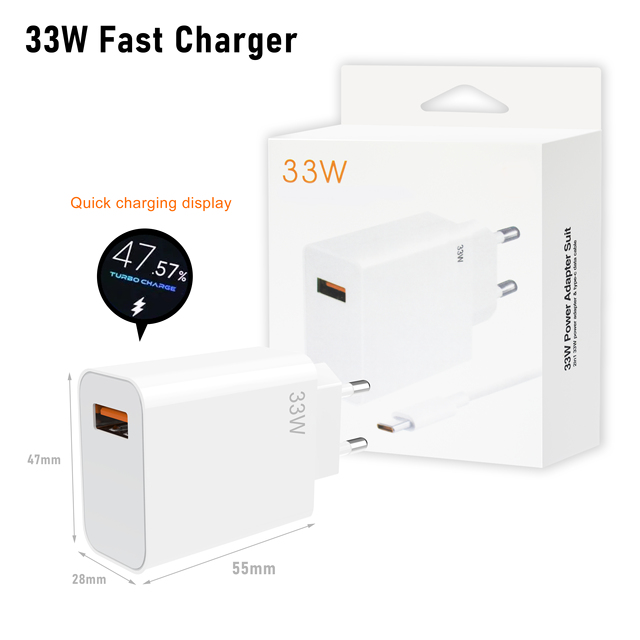 33W Wall Charger EU US Standard Plug Fast Charger Quick Charging 33W USB Power Adapter for Xiaomi Redmi Phone CE