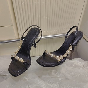 Sandalias de tacón de aguja con una sola tira para mujer, modelo nuevo de primavera 2026, con punta abierta, pedrería, sexys, elegantes, doradas, para bodas y fiestas. - Product Image 2