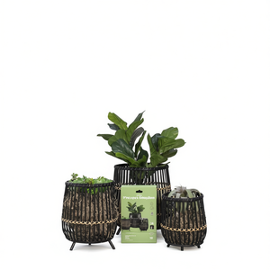 Lot de 3 pots à plantes en bambou sur pieds, 17, 14 et 10 pouces, noirs, design moderne pour plantes d'intérieur - Product Image 1