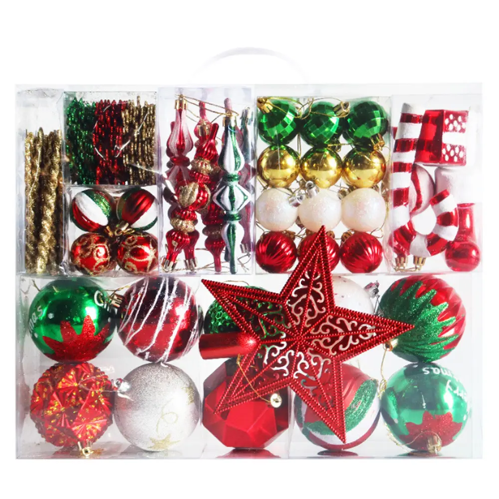 Personalizado rojo verde árbol de Navidad colgante inastillable Navidad bola ornamento conjunto plástico decoración Navidad oro adorno de Navidad