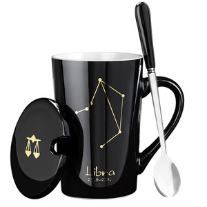 Personality <b>Ceramic</b> <b>Cup</b> Nordic Black Gold Zodiac Sign Coffee Mugs with Lid - Product Image 1