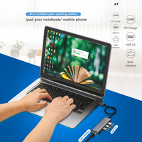 Adaptor USB 3.0 ke RJ45 Gigabit Ethernet dengan 3 Port USB3.0 Hub Kartu Jaringan Eksternal Aluminium untuk Notebook Laptop