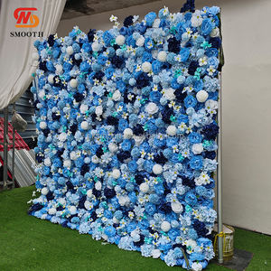 Panneau mural de fleurs en soie bleu rose, personnalisé en usine, 8x8, avec fermeture éclair, écologique, pour décoration de mariage et de fête - Product Image 2