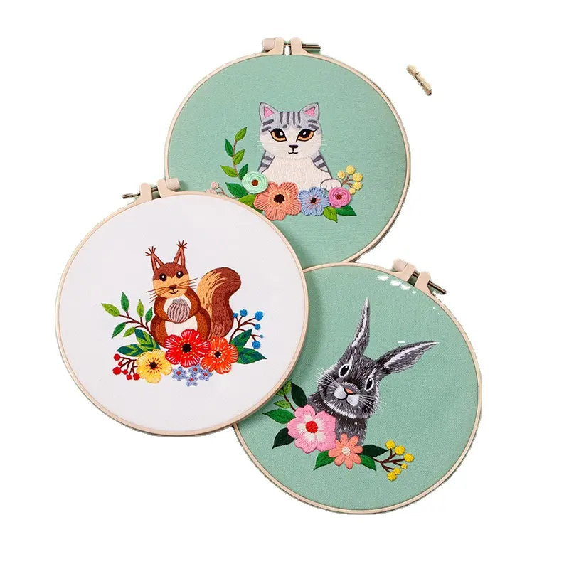 20cm Embroidery diy handmade and self-embroidered animal making beginner material bag gift ribbon Nordic fresh embroidery kit