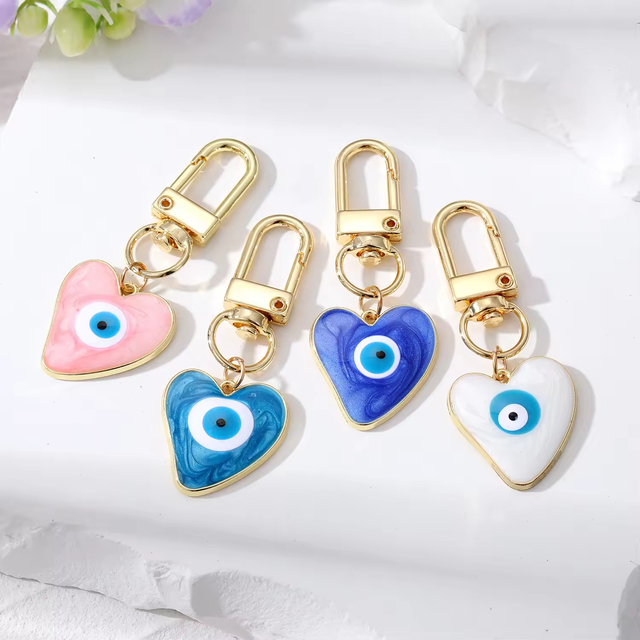 Wholesale Metal Key Chains Blue Enamel Good Lucky Evil Eyes Keychain Accessories Evil Eye Jewelry for Women Bag Charms