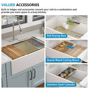 קערה אחת בגודל 33 אינץ 'קערה לבנה אבן חרסינה מטבח כיור מטבח כיור קרמיקה כיור מטבח - Product Image 4