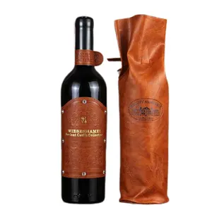 Custom Logo Reusable Luxury Pu Leather Wine Tote Carrier Bottle Wine Carrier Bag For Single Bottle